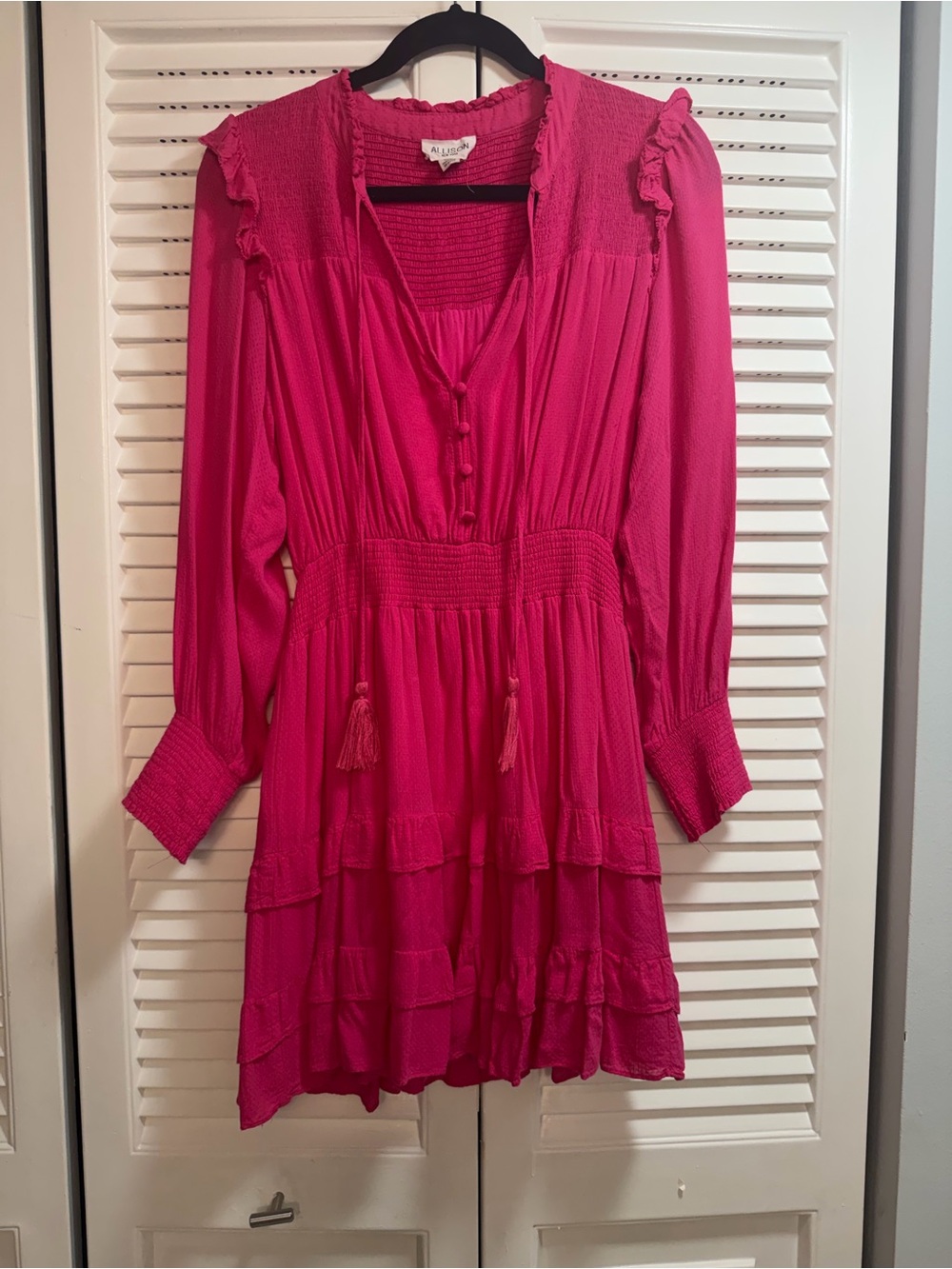 Allison New York Hot Pink Ruffled Long-Sleeve Tiered Mini Dress